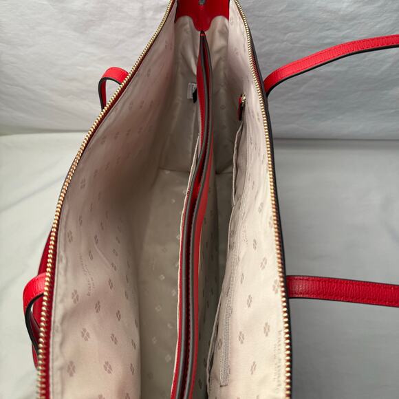 NWT Kate Spade Bright Red Crossgrain Leather Large Laptop All Day Zip Top Tote - Picture 12 of 16